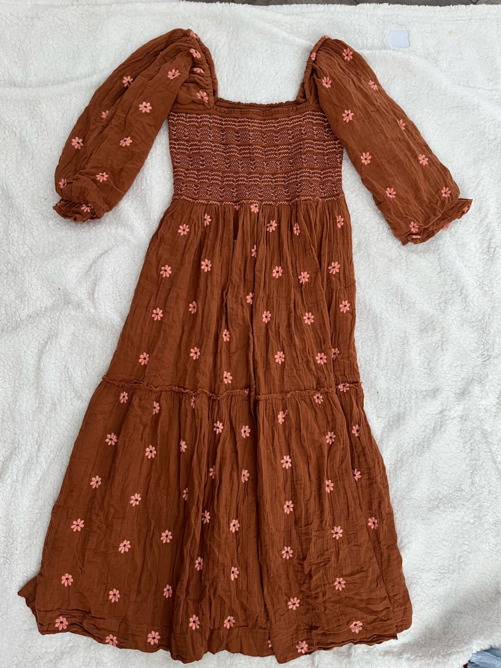 Free people dhalia embroidered floral maxi dress brown summer cotton